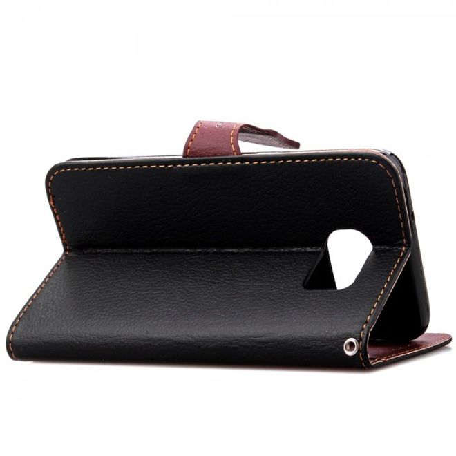 Samsung Galaxy S7 Magnetisches Leder Cover Handycase mit Schlaufe - schwarz