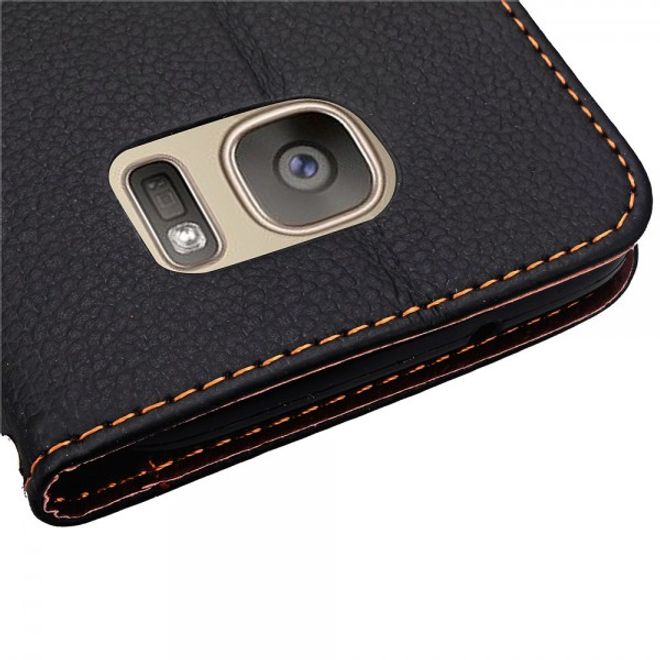 Samsung Galaxy S7 Magnetisches Leder Cover Handycase mit Schlaufe - schwarz