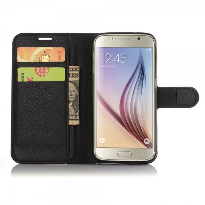 Samsung Galaxy S7 Moderne Leder Cover Handyhülle mit Litchitextur und Standfunktion - schwarz