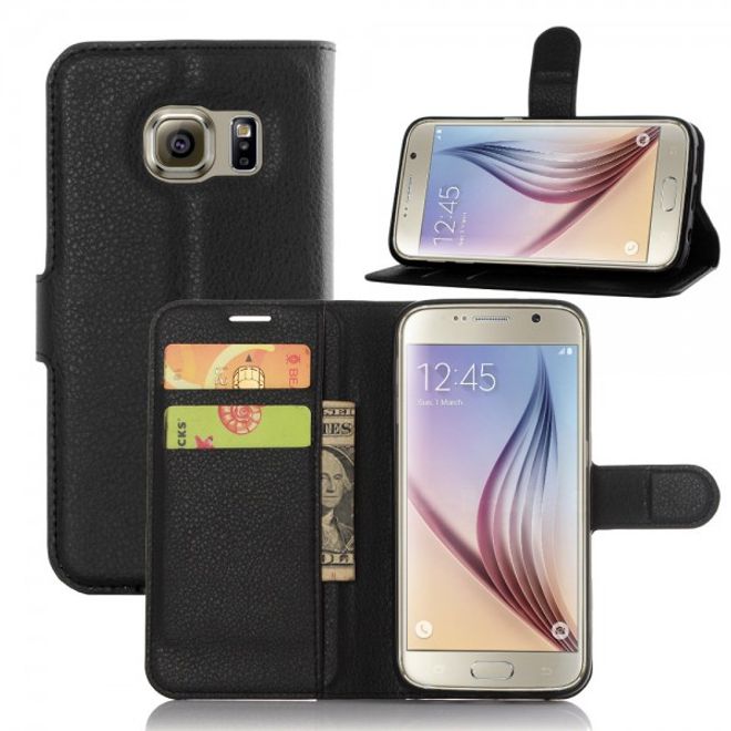 Samsung Galaxy S7 Moderne Leder Cover Handyhülle mit Litchitextur und Standfunktion - schwarz