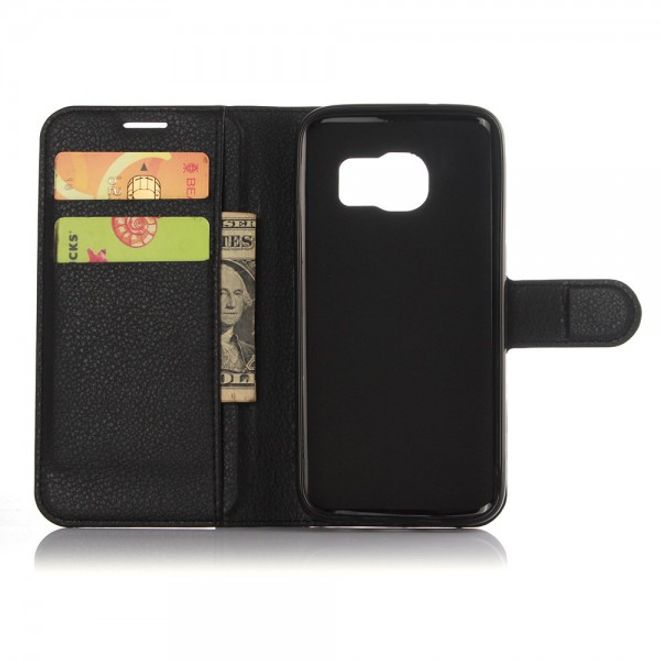 Samsung Galaxy S7 Moderne Leder Cover Handyhülle mit Litchitextur und Standfunktion - schwarz