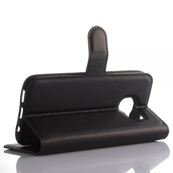 Samsung Galaxy S7 Moderne Leder Cover Handyhülle mit Litchitextur und Standfunktion - schwarz