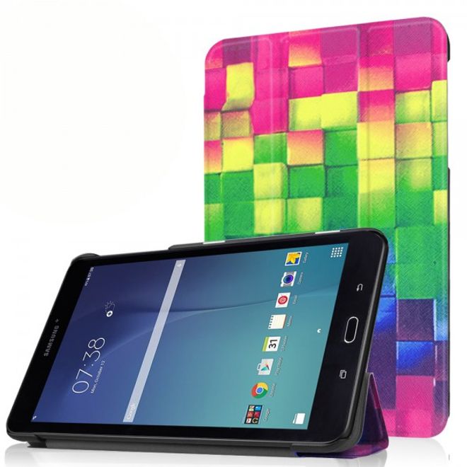 Samsung Galaxy Tab E 8.0 Dreifach faltbare Leder Cover Flip Hülle mit 3D geometrischem Figuren