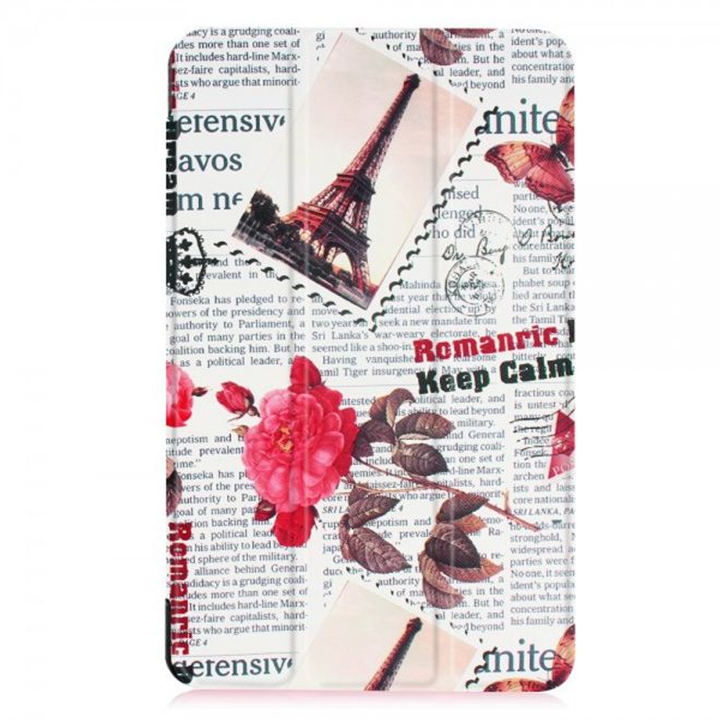 Samsung Galaxy Tab E 8.0 Dreifach faltbare Leder Cover Flip Hülle mit Zeitung und Stempel