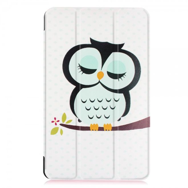 Samsung Galaxy Tab E 8.0 Dreifach faltbare Leder Cover Flip Hülle mit schlafender Eule