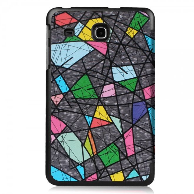 Samsung Galaxy Tab E 8.0 Dreifach faltbare Leder Cover Flip Hülle mit abstrakten Zeichnungen