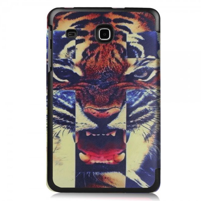 Samsung Galaxy Tab E 8.0 Dreifach faltbare Leder Cover Flip Hülle mit bösem Tiger
