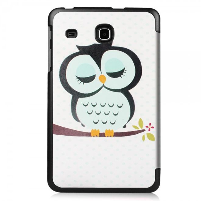 Samsung Galaxy Tab E 8.0 Dreifach faltbare Leder Cover Flip Hülle mit schlafender Eule