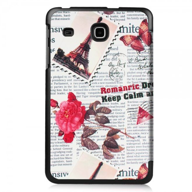 Samsung Galaxy Tab E 8.0 Dreifach faltbare Leder Cover Flip Hülle mit Zeitung und Stempel