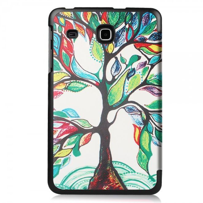 Samsung Galaxy Tab E 8.0 Dreifach faltbare Leder Cover Flip Hülle mit farbigem Baum