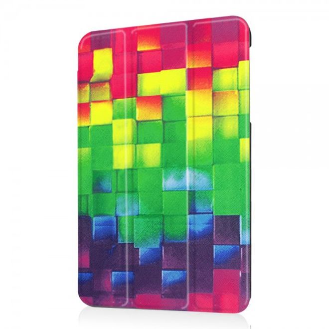 Samsung Galaxy Tab E 8.0 Dreifach faltbare Leder Cover Flip Hülle mit 3D geometrischem Figuren