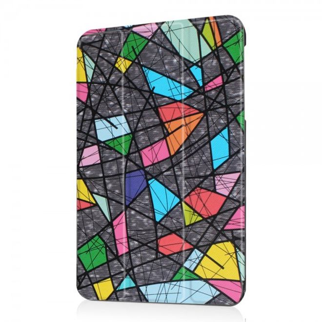 Samsung Galaxy Tab E 8.0 Dreifach faltbare Leder Cover Flip Hülle mit abstrakten Zeichnungen