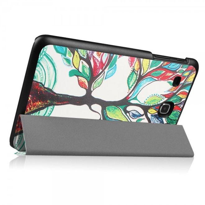 Samsung Galaxy Tab E 8.0 Dreifach faltbare Leder Cover Flip Hülle mit farbigem Baum