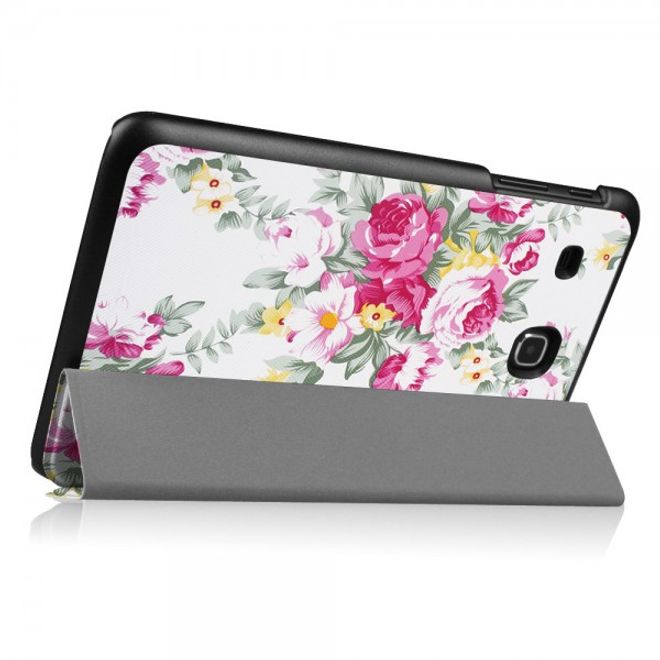 Samsung Galaxy Tab E 8.0 Dreifach faltbare Leder Cover Flip Hülle mit blühenden Blumen