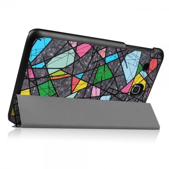 Samsung Galaxy Tab E 8.0 Dreifach faltbare Leder Cover Flip Hülle mit abstrakten Zeichnungen