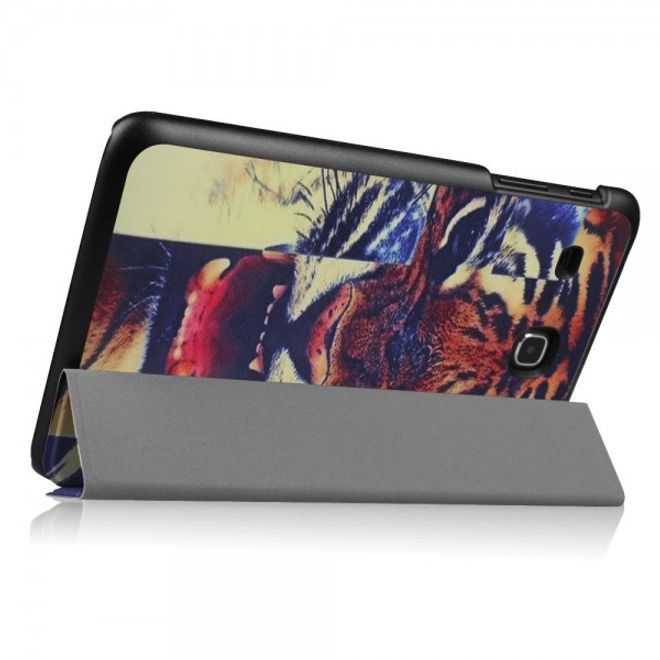 Samsung Galaxy Tab E 8.0 Dreifach faltbare Leder Cover Flip Hülle mit bösem Tiger