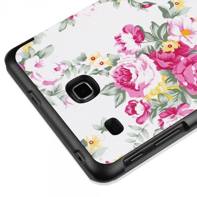 Samsung Galaxy Tab E 8.0 Dreifach faltbare Leder Cover Flip Hülle mit blühenden Blumen