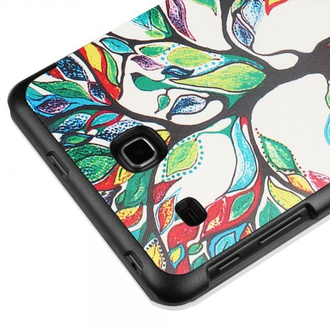 Samsung Galaxy Tab E 8.0 Dreifach faltbare Leder Cover Flip Hülle mit farbigem Baum