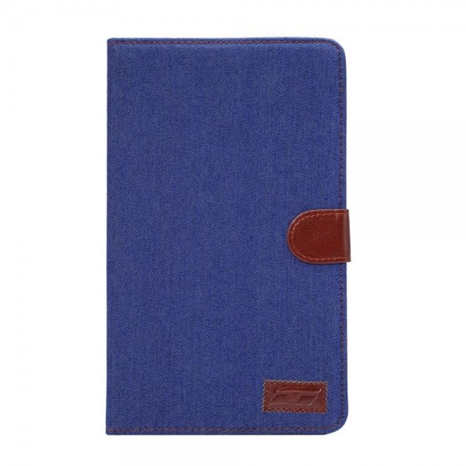 Samsung Galaxy Tab E 8.0 Leder Cover Hülle mit stoffartiger Oberfläche im Jeanslook - dunkelblau