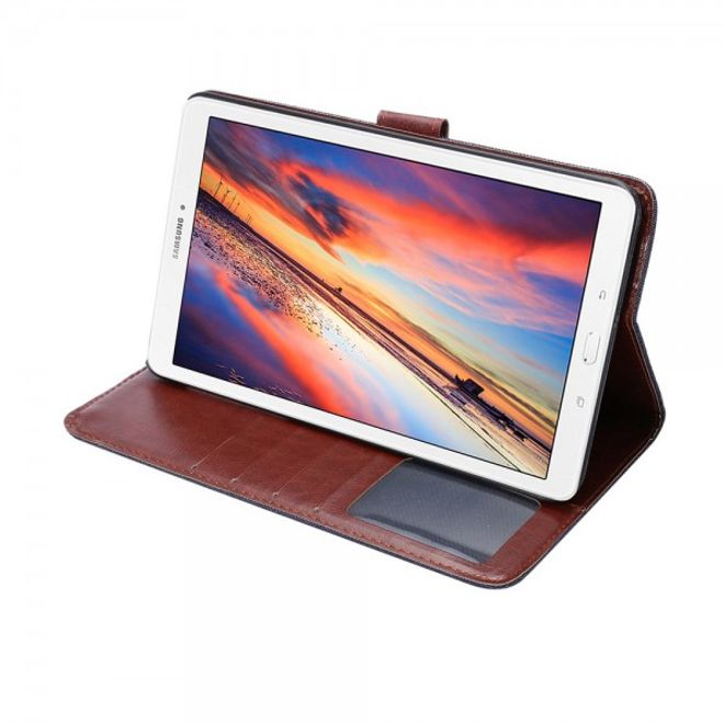 Samsung Galaxy Tab E 8.0 Leder Cover Hülle mit stoffartiger Oberfläche im Jeanslook - schwarzblau