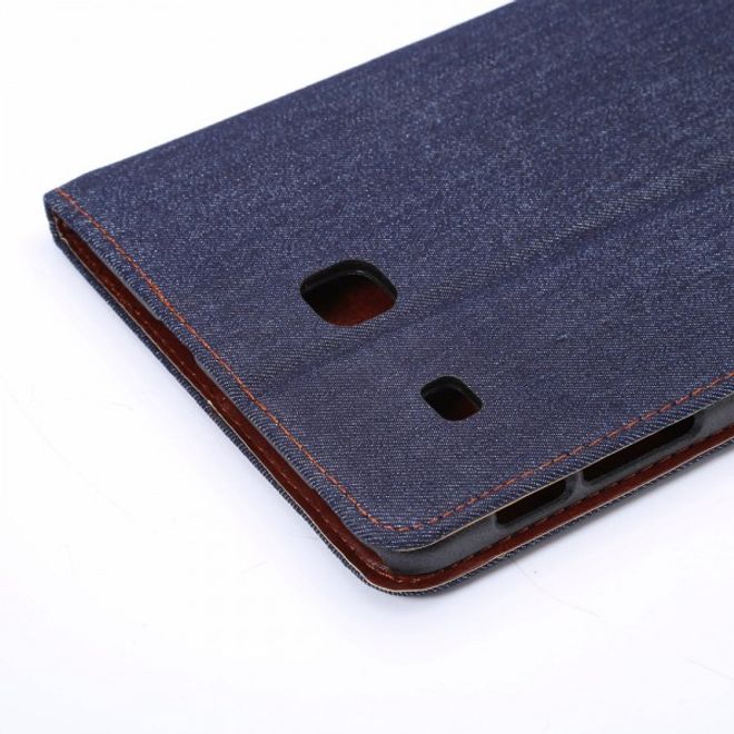 Samsung Galaxy Tab E 8.0 Leder Cover Hülle mit stoffartiger Oberfläche im Jeanslook - schwarzblau