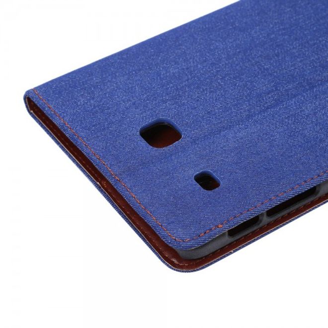 Samsung Galaxy Tab E 8.0 Leder Cover Hülle mit stoffartiger Oberfläche im Jeanslook - dunkelblau