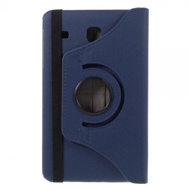 Samsung Galaxy Tab E 8.0 Rotierbare Leder Cover Hülle mit stoffartiger Textur und Standfunktion - dunkelblau
