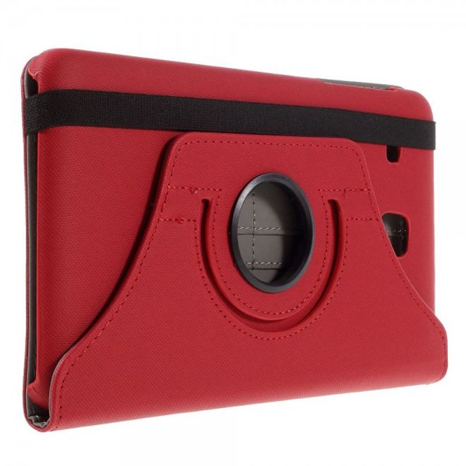 Samsung Galaxy Tab E 8.0 Rotierbare Leder Cover Hülle mit stoffartiger Textur und Standfunktion - rot
