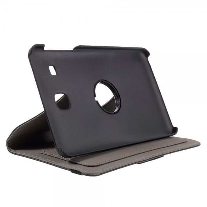 Samsung Galaxy Tab E 8.0 Rotierbare Leder Cover Hülle mit stoffartiger Textur und Standfunktion - schwarz