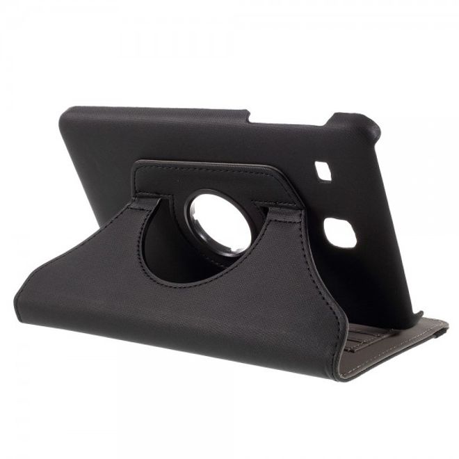 Samsung Galaxy Tab E 8.0 Rotierbare Leder Cover Hülle mit stoffartiger Textur und Standfunktion - schwarz