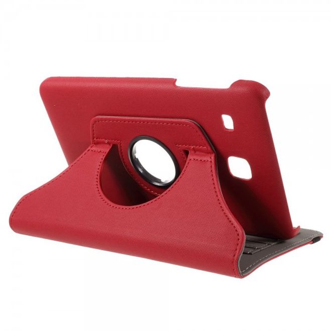 Samsung Galaxy Tab E 8.0 Rotierbare Leder Cover Hülle mit stoffartiger Textur und Standfunktion - rot