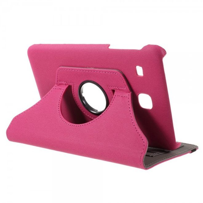 Samsung Galaxy Tab E 8.0 Rotierbare Leder Cover Hülle mit stoffartiger Textur und Standfunktion - rosa
