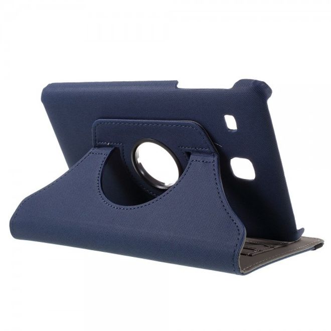 Samsung Galaxy Tab E 8.0 Rotierbare Leder Cover Hülle mit stoffartiger Textur und Standfunktion - dunkelblau