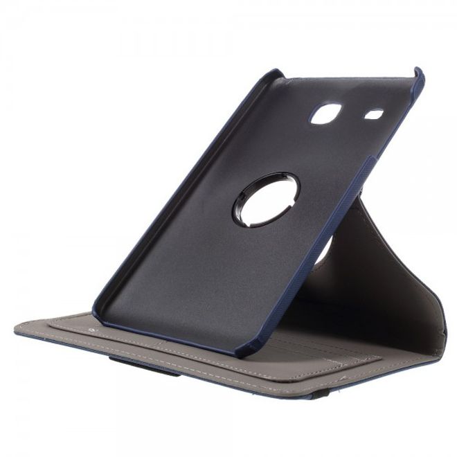 Samsung Galaxy Tab E 8.0 Rotierbare Leder Cover Hülle mit stoffartiger Textur und Standfunktion - dunkelblau