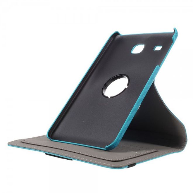 Samsung Galaxy Tab E 8.0 Rotierbare Leder Cover Hülle mit stoffartiger Textur und Standfunktion - hellblau
