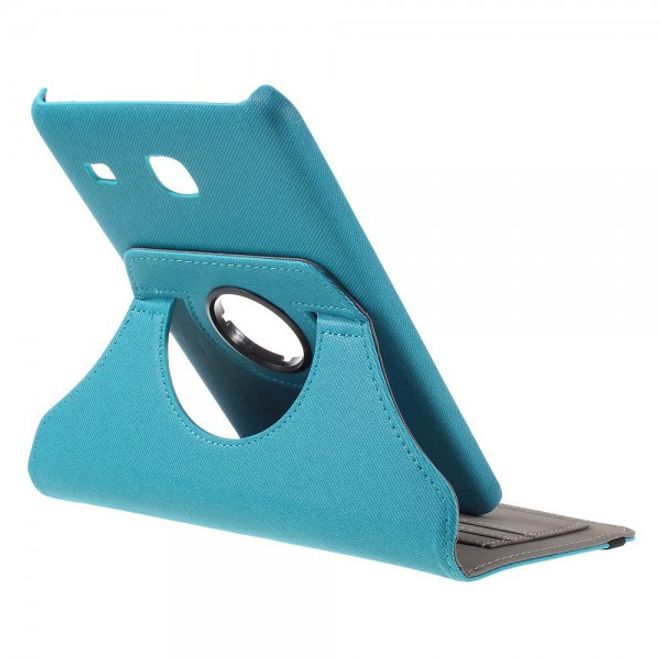 Samsung Galaxy Tab E 8.0 Rotierbare Leder Cover Hülle mit stoffartiger Textur und Standfunktion - hellblau