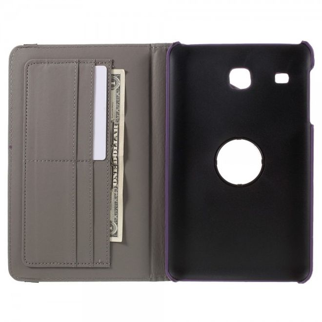 Samsung Galaxy Tab E 8.0 Rotierbare Leder Cover Hülle mit stoffartiger Textur und Standfunktion - purpur