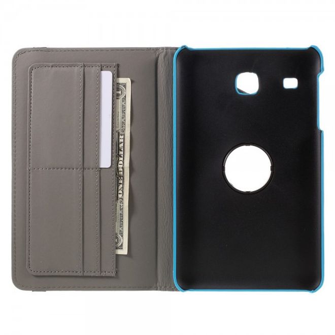 Samsung Galaxy Tab E 8.0 Rotierbare Leder Cover Hülle mit stoffartiger Textur und Standfunktion - hellblau