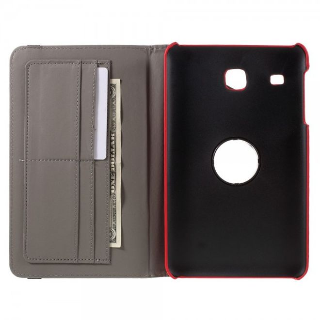 Samsung Galaxy Tab E 8.0 Rotierbare Leder Cover Hülle mit stoffartiger Textur und Standfunktion - rot