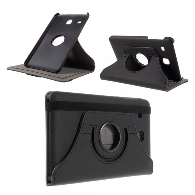 Samsung Galaxy Tab E 8.0 Rotierbare Leder Cover Hülle mit stoffartiger Textur und Standfunktion - schwarz