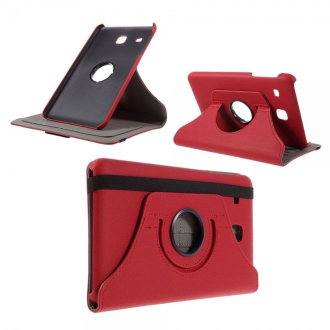 Samsung Galaxy Tab E 8.0 Rotierbare Leder Cover Hülle mit stoffartiger Textur und Standfunktion - rot