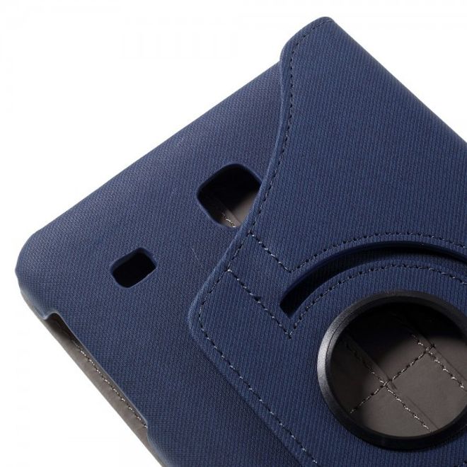 Samsung Galaxy Tab E 8.0 Rotierbare Leder Cover Hülle mit stoffartiger Textur und Standfunktion - dunkelblau