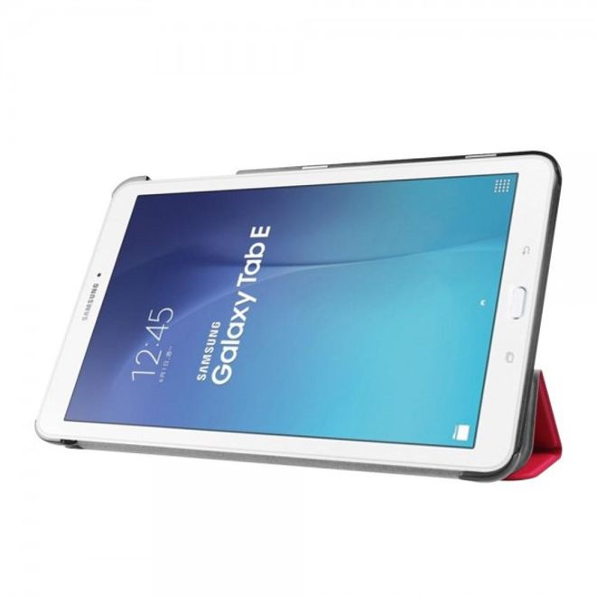 Samsung Galaxy Tab E 9.6 Elegante Leder Tablet Case Hülle mit Standfunktion und Litchitextur - rot