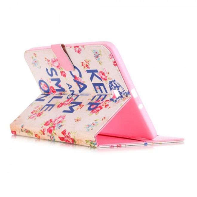 Samsung Galaxy Tab E 9.6 Leder Tablet Case mit Blumen und Schriftzug