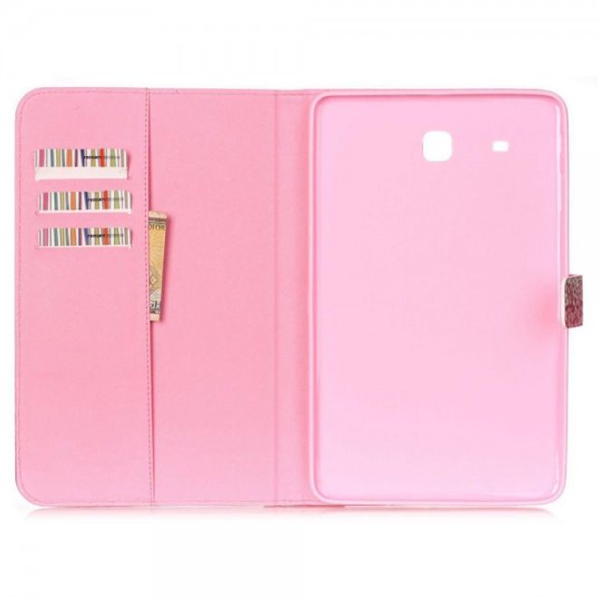 Samsung Galaxy Tab E 9.6 Leder Tablet Case mit Blumen und Schriftzug