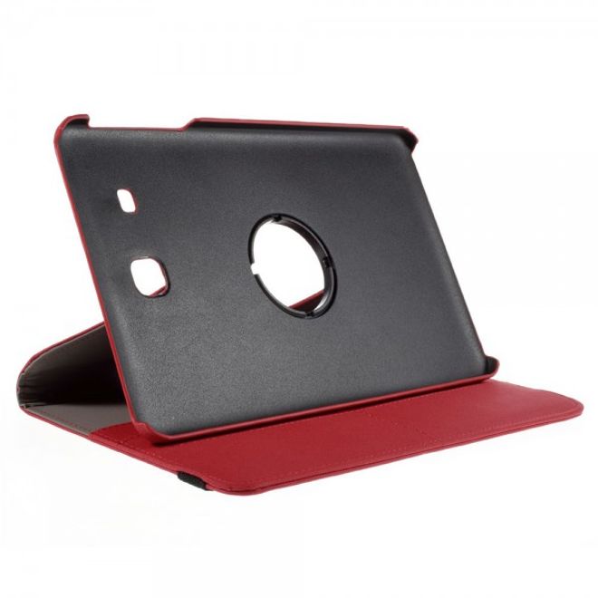 Samsung Galaxy Tab E 9.6 Rotierbare Leder Cover Hülle mit Köpermuster - rot
