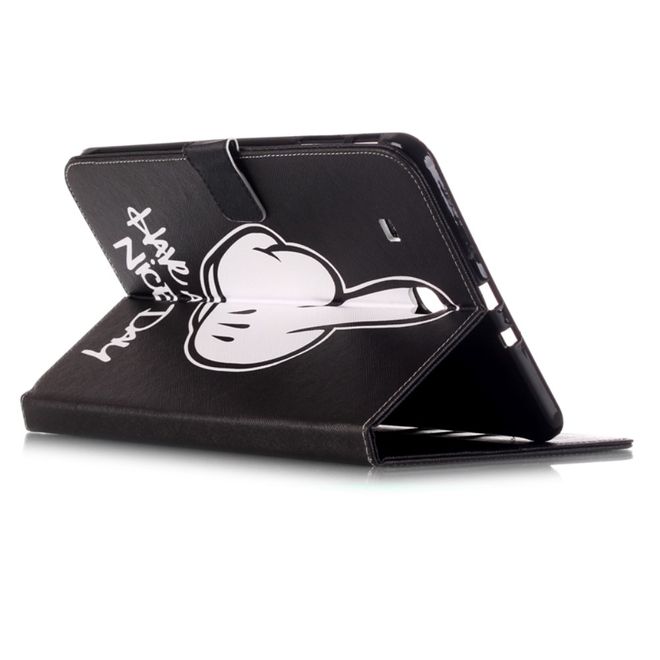 Samsung Galaxy Tab E 9.6 Tablethülle - Case aus Leder - mit Standfunktion - Stinkefinger und Spruch "Have a nice day"