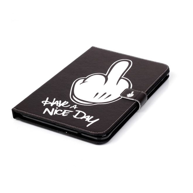 Samsung Galaxy Tab E 9.6 Tablethülle - Case aus Leder - mit Standfunktion - Stinkefinger und Spruch "Have a nice day"