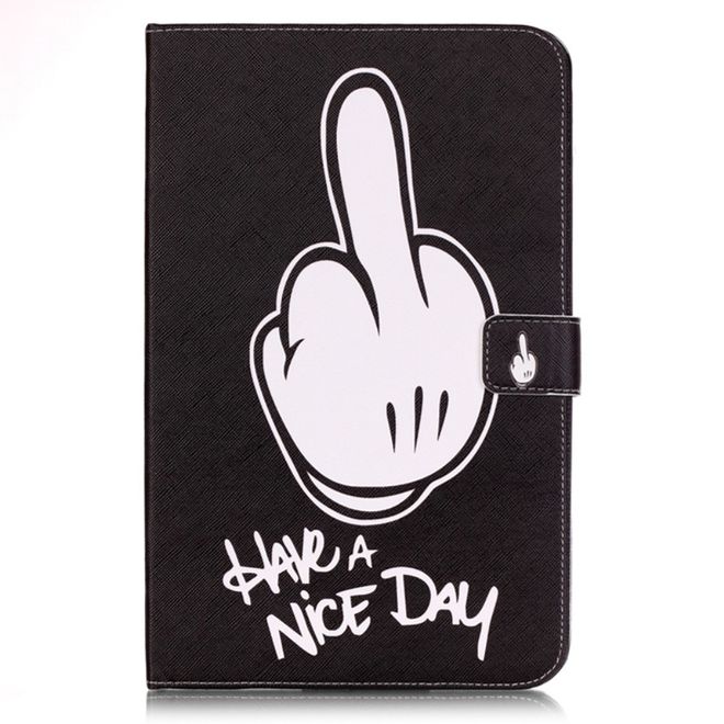 Samsung Galaxy Tab E 9.6 Tablethülle - Case aus Leder - mit Standfunktion - Stinkefinger und Spruch "Have a nice day"