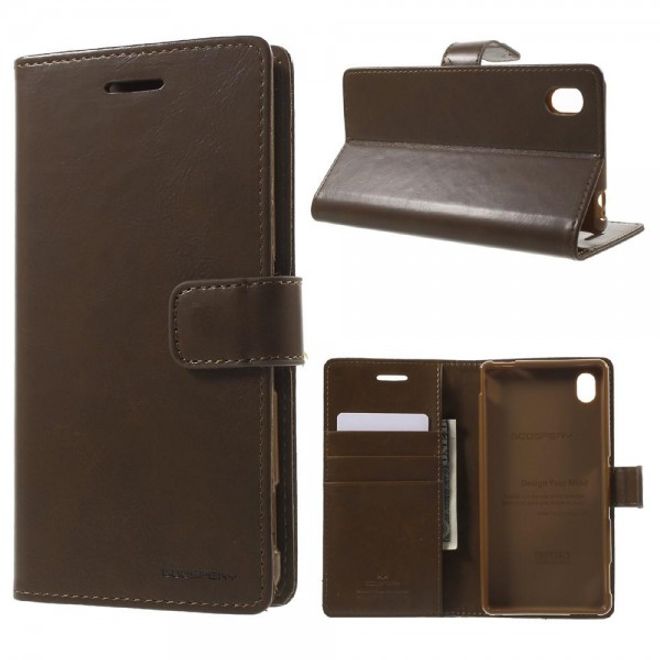 Goospery - Sony Xperia M4 Aqua Hülle - Handy Bookcover - Bluemoon Diary Series - braun